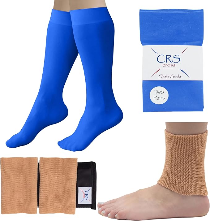 CRS Cross Ankle Gel Sleeves (2 Sleeves) Figure Skating Socks (2 Pairs) Blade Blue