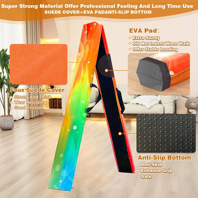 MARFULA 6 FT / 8 FT / 9 FT Folding Gymnastics Beam Foam Balance Floor Beam - Extra Firm - Suede Cover - Anti Slip Bottom with Carry Bag for Kids/Adults Home Use
