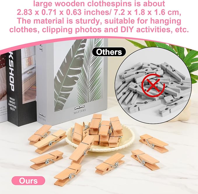 90 Pcs Large Wooden Clothespins Extra Wide 2.83 Inches Length Sturdy Wooden Clothespin Heavy Duty DIY Clips for Laundry Hanging Clothes Craft Food Opened Bags Display DIY