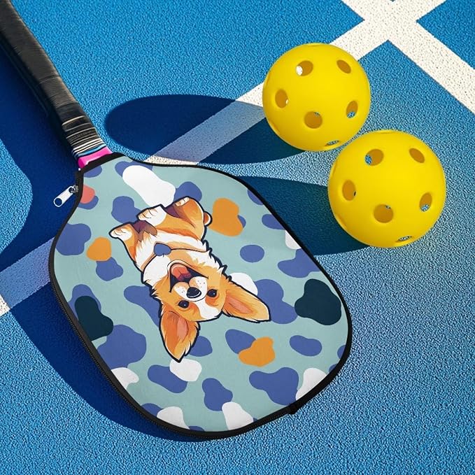 Blue Camo Corgi Pattern Print Pickleball Paddle Covers Only Paddles Holder Sleeve Fits Most Rackets