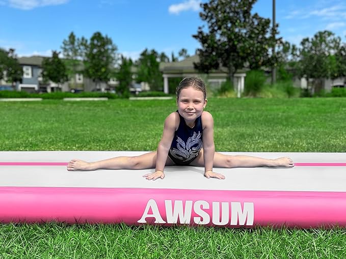 AWSUM Inflatable Gymnastics Mat 10ft/13ft/16ft/20ft/23ft Training mat 4/8 inches Thick tumbling mat with Electric Pump for Home/Gym/Outdoor