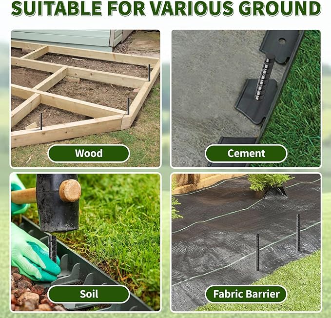 Besitu 16 inches Ground Rebar Stakes (16 pcs) Heavy Duty Metal Spikes for Concrete Timber Garden Plant, Long Straight Steel Stakes for Tent, 3/8" Thickness Ground Anchors with Chisel Point End, Black