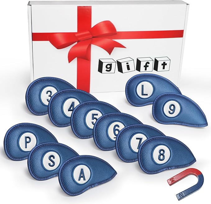 FINGER TEN Magnetic Golf Iron Headcovers Value 11 Pack, Durable PU Leather with Embroidered Numbers for Easy Identification, Multiple Colors Available Fits Most Iron Clubs