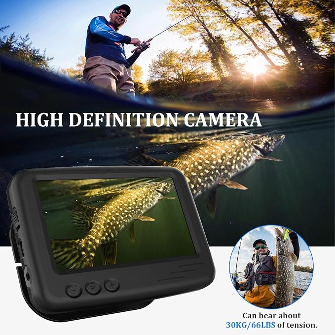 Underwater Fishing Camera, 4.3 Inch LCD, Infrared Night Vision, Wide Angle IP68 Waterproof Portable Fish Camera for Ice, Lake, Boat & Kayak Fishing