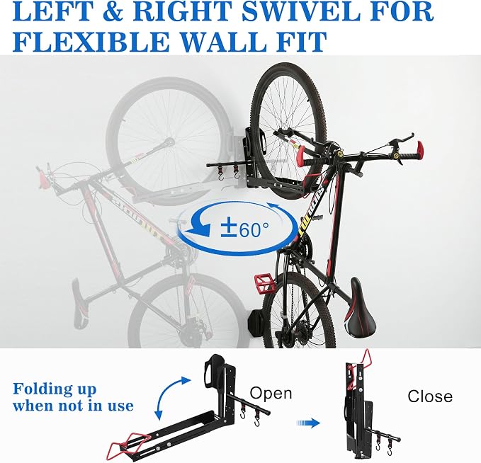 Swivel Bike Wall Mount, Bike Storage System for Garage, No Heavy Lifting Bicycle Hanger, Space Saving Wall Storage Bicycle Rack for Home & Garage Holds Up to 80 Lbs