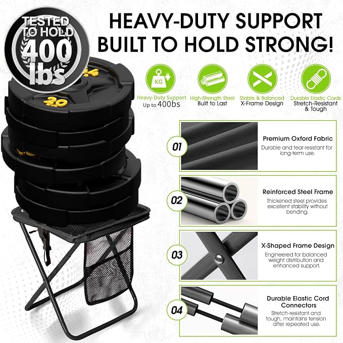 CAMDOOR Portable Collapsible Stool, 16″Folding Stool with 3 Side Pockets and Shoulder Strap, Extra Large Camping Chair Supports 400 lbs, Ultralight Portable Seat for Outdoor, Hiking, Fishing