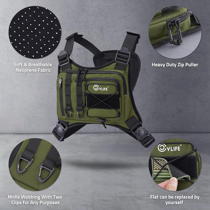CVLIFE Outdoor Chest Bag for Men, Tactical Chest Pack, Adjustable Running Vest Bag, Lightweight Anti-theft EDC Rig for Hiking