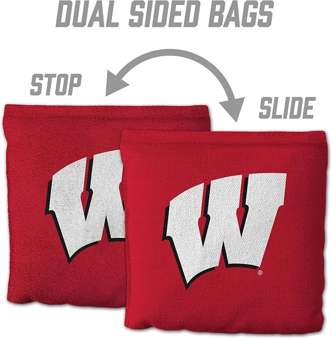 YouTheFan Officially-Licensed NCAA Set of 8 Cornhole Bags - All Weather Dual Sided Slide & Stop - Regulation Size with Carry case