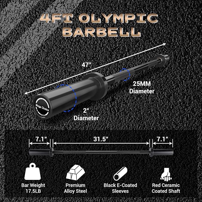 GaveeLife Olympic Barbell Bar for Weightlifting - 7FT Heavy Duty (1500LB/700LB), 4FT Short (500LB), 4FT EZ Curl Bar - Weight Bar Fit 2” Standard Weights - Home Gym Strength Training