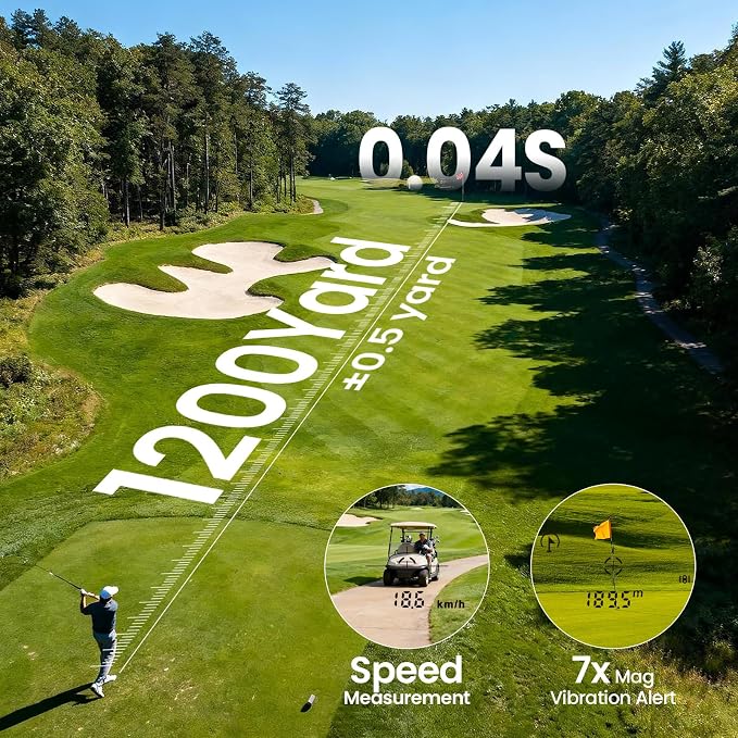 EENOUR Golf Range Finder with Slope, 1200 Yards Golf Rangefinder, Laser Rangefinders with Pin Lock Vibration, 7X Magnification, Rechargeable Compact Portable Range Finder Golfing for Men Women