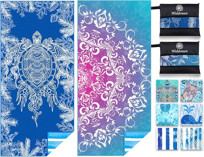 Widdonen Microfiber Lightweight Beach Towel Sand Free Quick Dry Absorbent Thin Compact Towels for Swimming Pool Camping Beach Accessories Large Easy Pack Travel Things for Vacation Essentials Gift