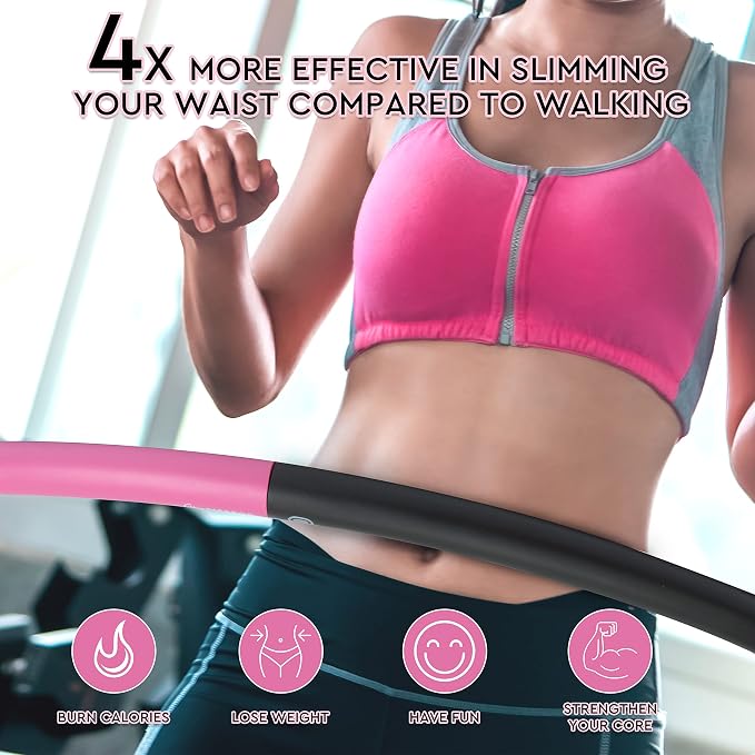 Weighted Fitness Hoop for Adults, 2.8 lb, Large Adjustable Size for Core Workouts and Weight Loss Support, 8 Detachable Sections
