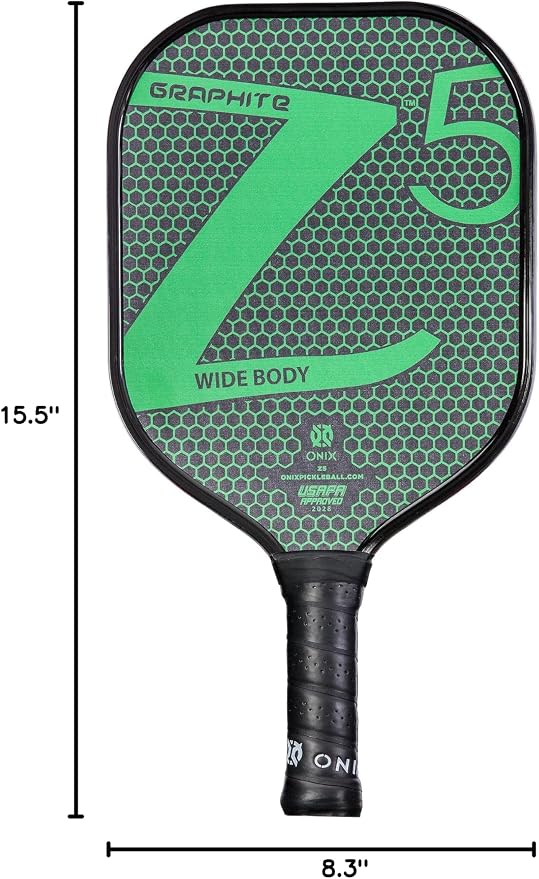 Onix Graphite MOD Z5 Carbon Fiber Pickleball Paddle with Wide-Body Shape. Honeycomb Core, Graphite Face & Cushion Comfort Pickleball Paddle Grip