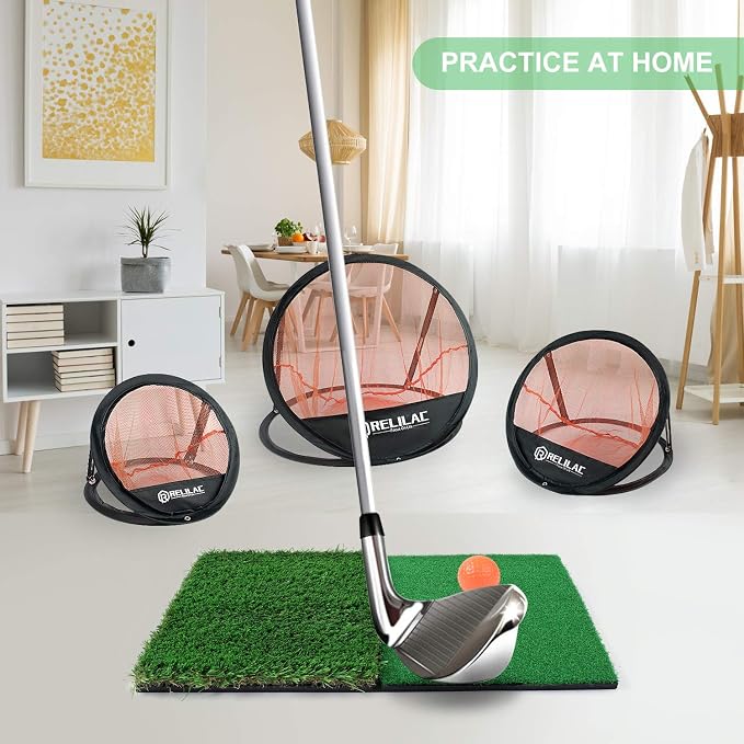 RELILAC Pop Up Golf Chipping Practice Net Set - Indoor/Outdoor Golfing Target Accessories for Golf Practice - Improve Your Short Game - Gifts for Men, Dad, Mom, Husband, Women, Kid, Golfers
