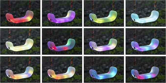 Firefly LED Light Up Swing Seat with Adjustable Rope and Chain. 24 Lights Illuminate in Day or Night. Outdoor/Indoor Use. 150lb User Capacity. 15" W x 6" Deep x 5" H, by XDP Recreation a USA Company