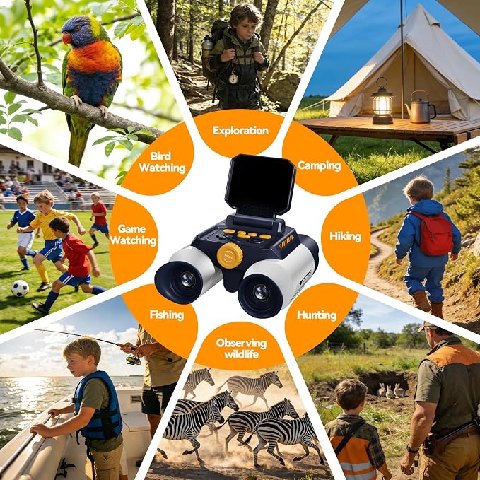 Binoculars for Kids with Night Vision - 48MP FHD Digital Camera Binoculars STEM Toy with 2.4" IPS Screen, 10X Optical Zoom, Rechargeable for 4-12 Years Boys & Girls Birthday Gift Outdoor Bird Watching
