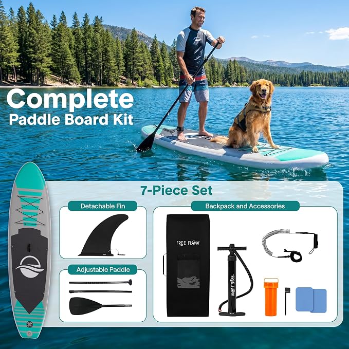 SereneLife 10’6" Inflatable Stand Up Paddle Board with Premium SUP Accessories - Wide Stable Design with Non-Slip EVA Deck Pad, for Youth and Adults, 350 lbs. Capacity