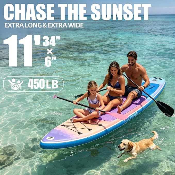 Inflatable Stand Up Paddle Board - Ultra Stable Wide Paddle Boards of All Skill Levels, Full-Color Gradient Design, Anti-Slip EVA Deck with Premium Accessories