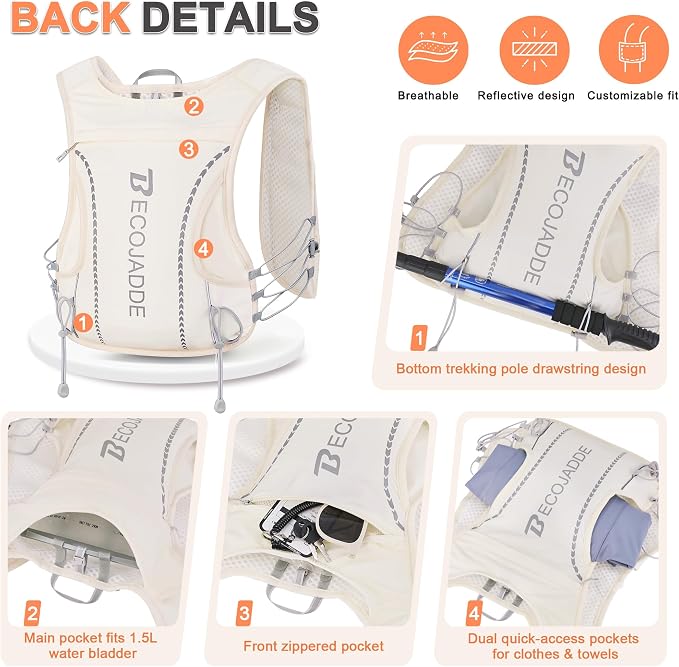 BECOJADDE 5L Running Vest for Women, Hydration Backpack Lightweight & Breathable for Trail Running, Marathon, Hiking, Cycling