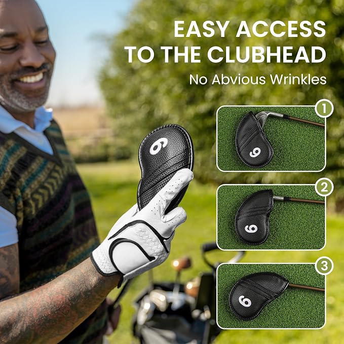 Golf Club Covers Iron Value 12 Pack Stylish Synthetic Leather Headcover, Embroidery Numbers Head Covers Universal Protector Fit Main Iron Wedge Clubs, Accessories Travel for Men Women