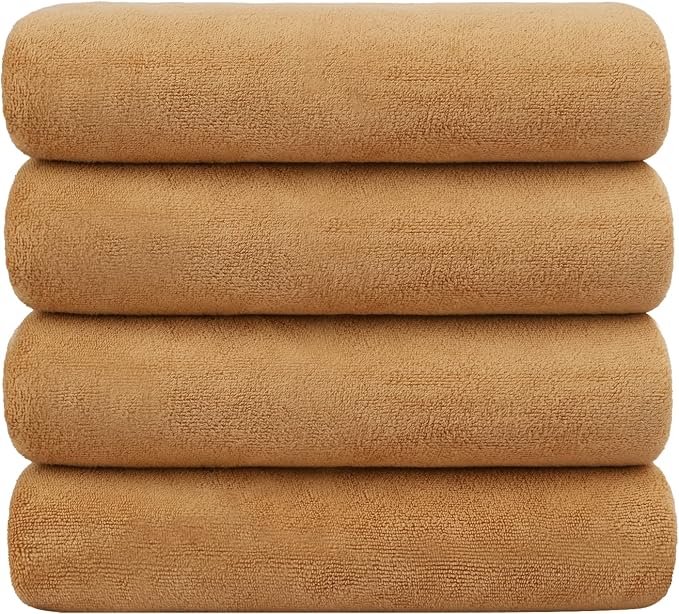 JML Microfiber Bath Towels, Bath Towel 4 Pack 30" x 60", Oversized, Soft, Super Absorbent and Fast Drying, Bathroom Towel Set for Sport, Fitness, Yoga, Beige