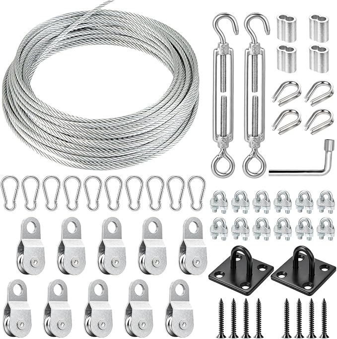 Batting Cage Cable Kit for 10/20/35/55/70FT, Heavy Duty Retractable Batting Cage Netting Net Wire Tension Hanging Kit, Batting Cage Frame for Backyard, DIY Baseball & Softball Hitting Tunnels