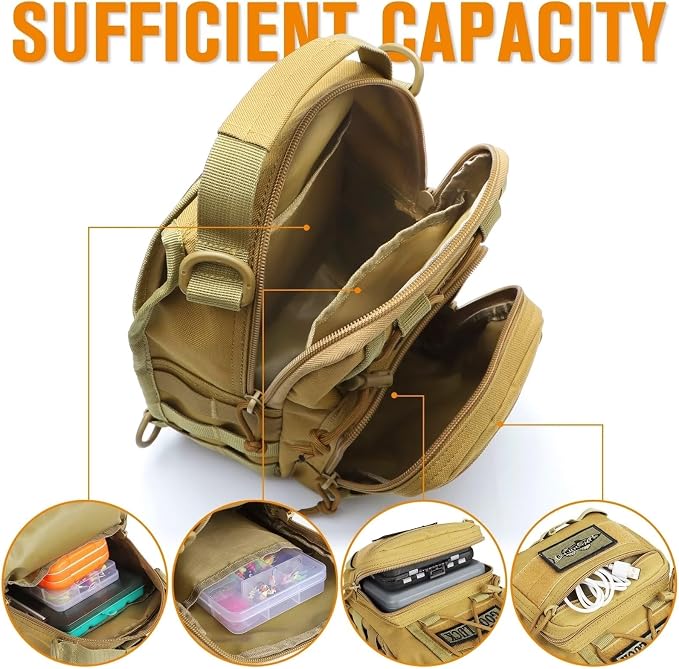 Dovesun Small Fishing Backpack, Waterproof Fly Fishing Sling Pack Tackle Bag with Tackle Boxes
