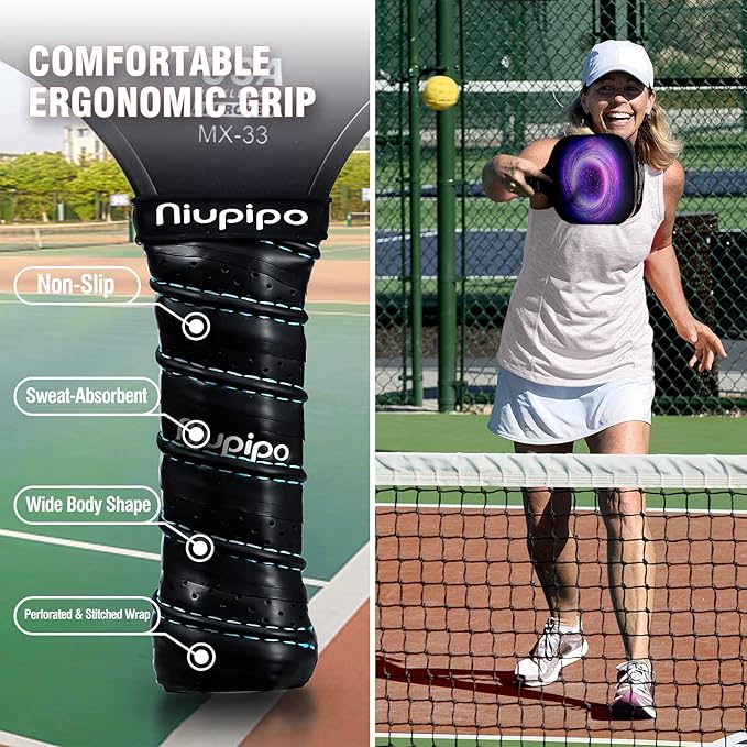niupipo Pickleball Paddles Set of 2 or 4, USAPA Approved Fiberglass Pickleball Paddle Set with Balls and Bag, Polypropylene Honeycomb Core, Lightweight Pickleball Paddles for Beginners Men Women