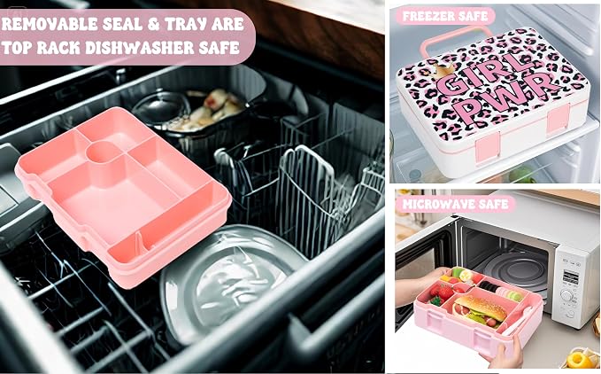 Kids Bento Lunch Box with 6 Compartments Girls Lunch Box with Lunch Bag,Leopard Print Stainless Steel Water Bottle,Ice Pack & Utensils Set,Birthday Gifts for Ages 3-12 Back to School Toddler Girls