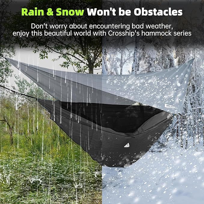Camping Hammock with Mosquito Net, Underquilt & Rain Fly Tarp – 2 Person Portable Hammock Set for Hiking, Backpacking, Travel, Backyard, Beach – Holds Up to 500lbs (Black)