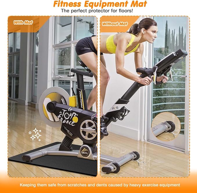 Treadmill Mat Compatible with Peloton Bike, 6mm Thick Exercise Bike Mat for Treadmill and Row Protect Hardwood Floor Carpet