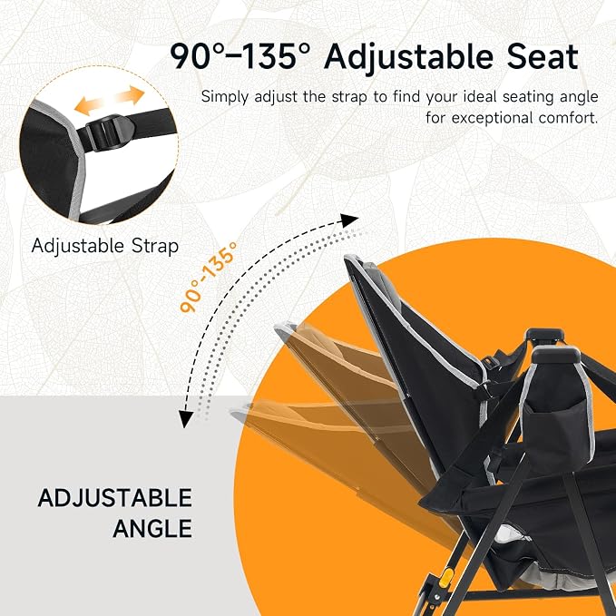 Hammock Camping Chair with Adjustable Backrest, 400lbs Heavy Duty Portable Swing Chair Outdoor with Headrest and Cup Holder, Foldable Camping Chair for Camping, Travelling, Patio, Lawn, Black