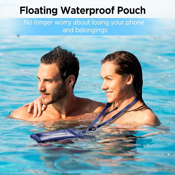 CACOE Universal Waterproof Phone Case 2 Pcs-Up to 7.0",Phone Pouch with Adjustable Neck Lanyard,IPX8 Cellphone Dry Bags for Beach Pool Swimming (Black+Dark Blue, Up to 7.0"-Floatable)