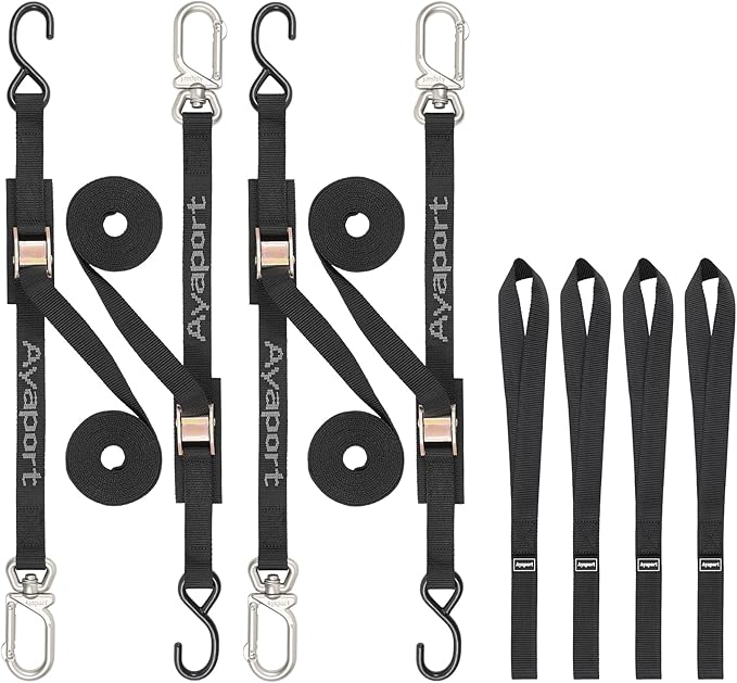 Ayaport Cam Buckle Tie Down Straps 10 feet with Swivel Carabiner Hook for Motorcycle, Kayak, Car, Truck, Dirt Bike