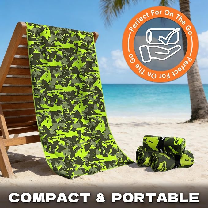 Microfiber Sweat Towel 2 Pack 30" x 60" Gym Towel Camouflage Green | Lightweight and absorbent microfiber towel with quick-dry, odor-resistant fabric for yoga, travel, camping and beach