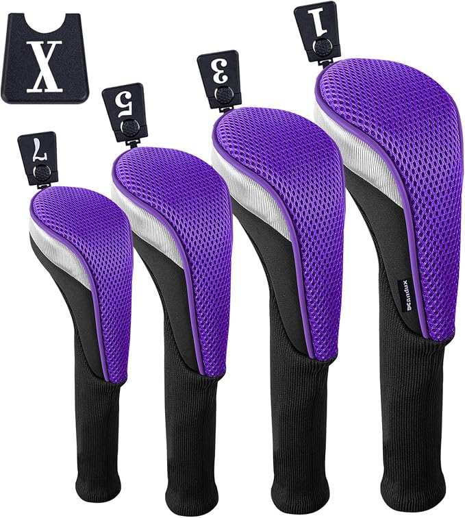 Andux 4pcs/Set Mesh Golf 460cc Driver Fairway Wood Club Head Covers Long Neck with No. Tags