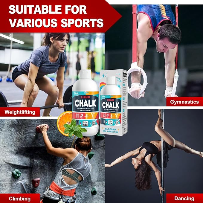 Pro Grade Liquid Chalk 2 oz or 12 oz Mess-Free Gym Chalk for Weightlifting, Gymnastics, Rock Climbing, Dancing, Dries in Seconds