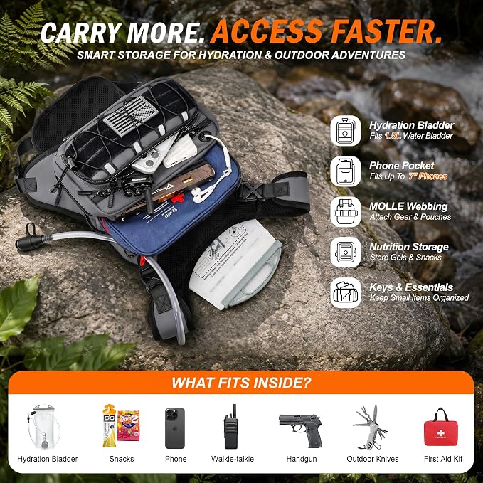 BECOJADDE Running Vest for Men with 2L Water Bladder Tactical Hydration Backpack Adjustable Lightweight Chest Pack for Marathon Hunting Cycling