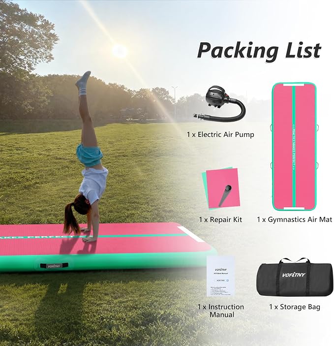 VOFiTNY All Purpose Gymnastics Mat 6.6/10/13/16/20 ft Sturdy Inflatable Tumble Track for Home/Gym