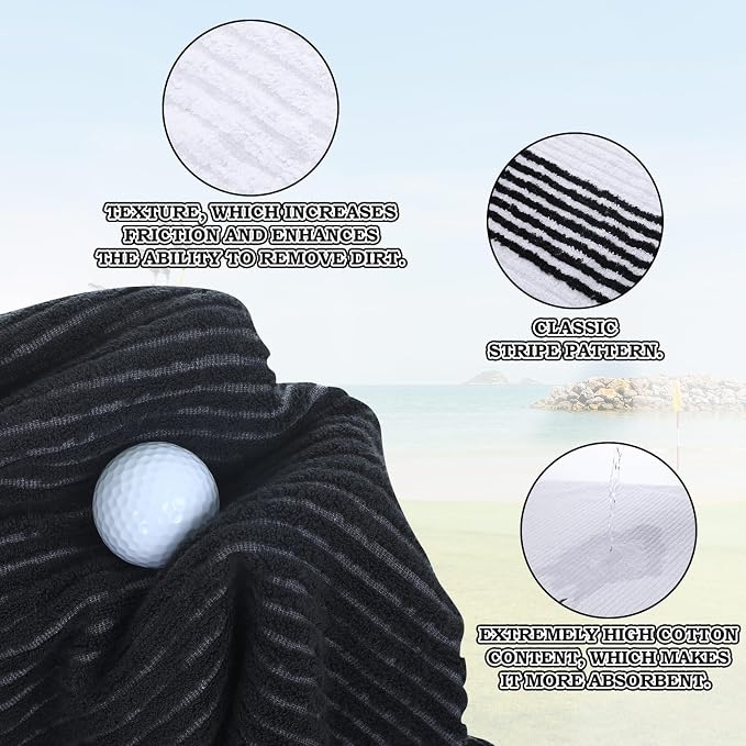 Vabean 2 Pcs 22 x 44 Large Golf Towel Caddie Style Center Cut Caddy Hanging Fast Drying Golf Club Cotton and Polyester Blend Camping Towels(Black-White, Dark Gray-White)