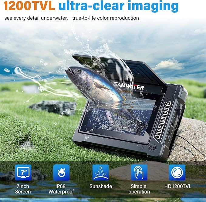Underwater Fishing Camera, 7 Inch LCD Fishing Camera with Infrared Night Vision Light, Portable Fish Finder with 15M Cable, and Upgraded HD Lens for Ice Lake Boat Kayak Fishing,Portable Fish Finder