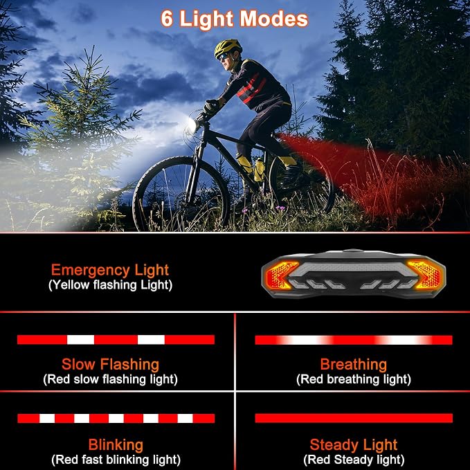 NineLeaf Bike Turn Signals, Turn Signal Kit for Ebike, Bike Turn Signals Front and Rear Auto On/Off Electric Bell Automatic Brake Light Remote Control Rear Light USB Rechargeable IP65 Waterproof