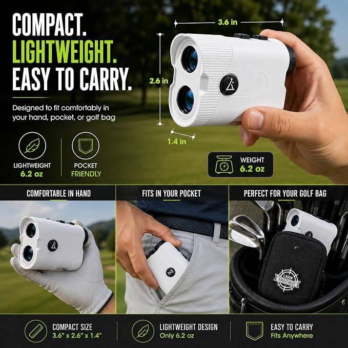 Lunai Golf Rangefinder with Slope, 1200-Yard Distance Finder | 7X magnification, flag lock vibration, magnetic strip, splash-proof body, USB-C charging, ±1M accuracy