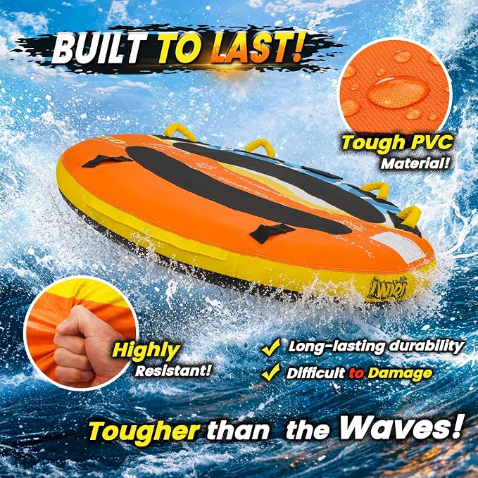 Heavy-Duty Towable Tube for Boating, Boat Tubes with Nylon Cover, Inflatable Water Sport Towables with Front Back Tow Points, Super Round Design