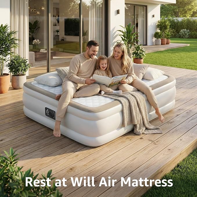 YENING Foam Air Mattress Queen with Built in Pump 18 Inch Tall Queen Size Inflatable Bed Self Inflate Blow up Airbed