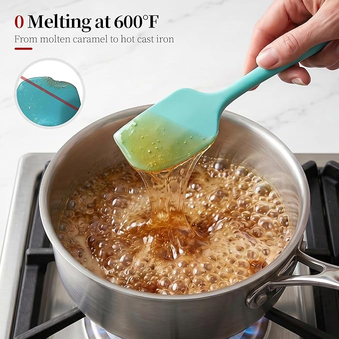 600ºF Heat Resistant Spatulas, High Heat Food Safe Semless Kitchen Silicone Scraper Set for Cooking Baking Mixing Scraping Stirring Nonstick Cookware Pan Bowl (4Pcs,Aqua Sky)