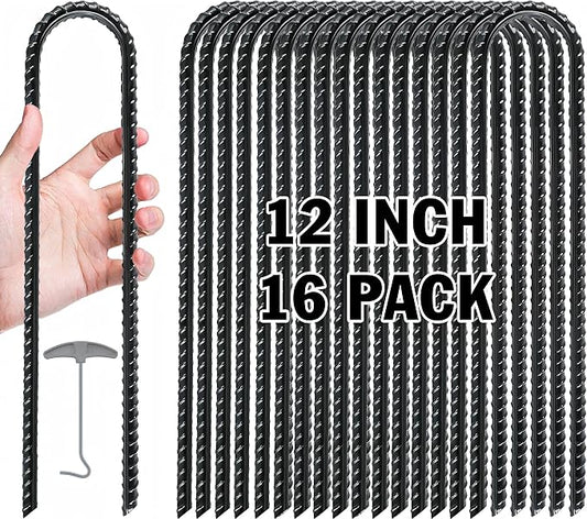 Gtongoko Trampoline Stakes Heavy Duty, 12/16 Inch U-Shaped Ground Anchors, 8mm Galvanized Steel Rebar Wind Stakes for Trampoline Safety, Anti-Rust Outdoor Stakes for Trampoline, Tent, Swing Set