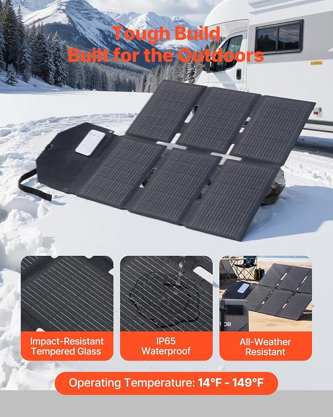VEVOR 60W Foldable Solar Panel Charger, 16BB N-Type Monocrystalline Solar Panel 24% Efficiency, Lightweight Portable with MC4 Output, Type-C, USB-A & DC Ports for Power Stations Camping Hiking