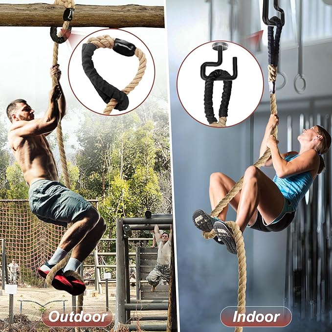 Climbing Rope Gym Exercise Ropes - 1.5 Inch Diameter 10FT 15FT 20FT 25FT 30FT 35FT 40FT 50FT Climb Rope for Fitness & Strength Training, Workout Climbing Rope for Adults Kids Home Indoor or Outdoor