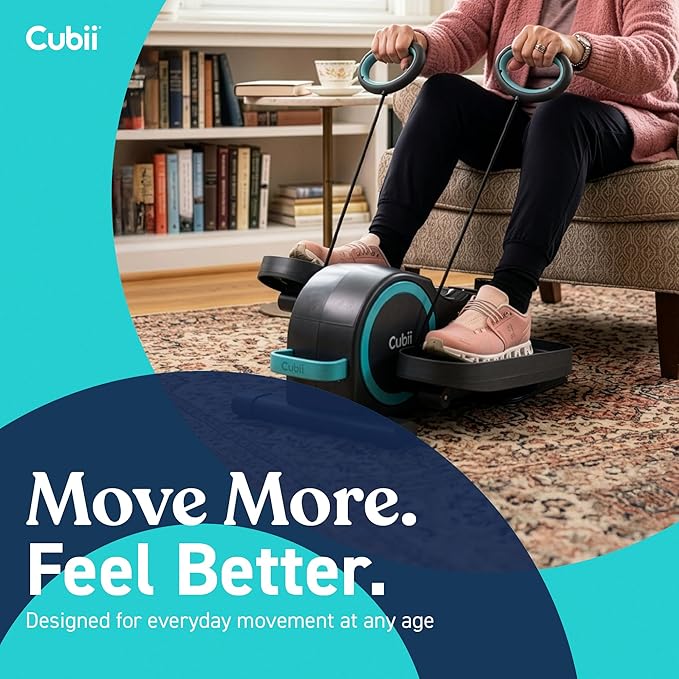 Cubii Total Body Under Desk Elliptical Bike with Built-in Upper Body Resistance Bands | Seated Exercise Machine - Arms + Legs Workout for Seniors & All Ages, 12 Resistance Levels, LCD Display